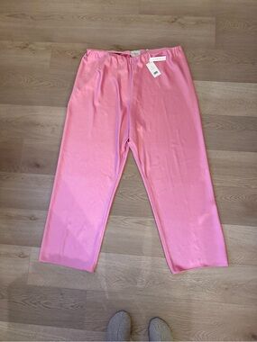 NWT VINCE Bright Bias Satin Pull On Trousers in Bubble Gum Pink Size 2XL